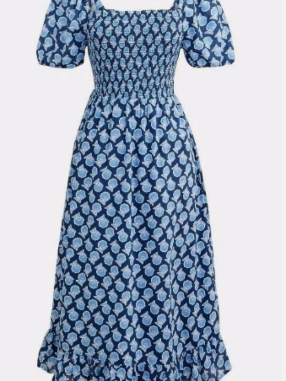 J.CREW Women Blue Floral Smocked Cotton Dress
